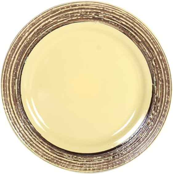 48 Piece Dinnerware Set, Ceramic Plates and Bowls Sets for 8, Microwave and Dishwasher Safe, Handcrafted Tree Bark Series Dish Set, Bamboo