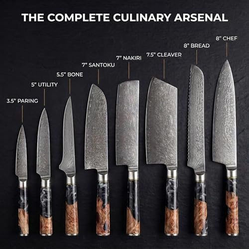 Real Forged Damascus 8pc Japanese (8 Count)