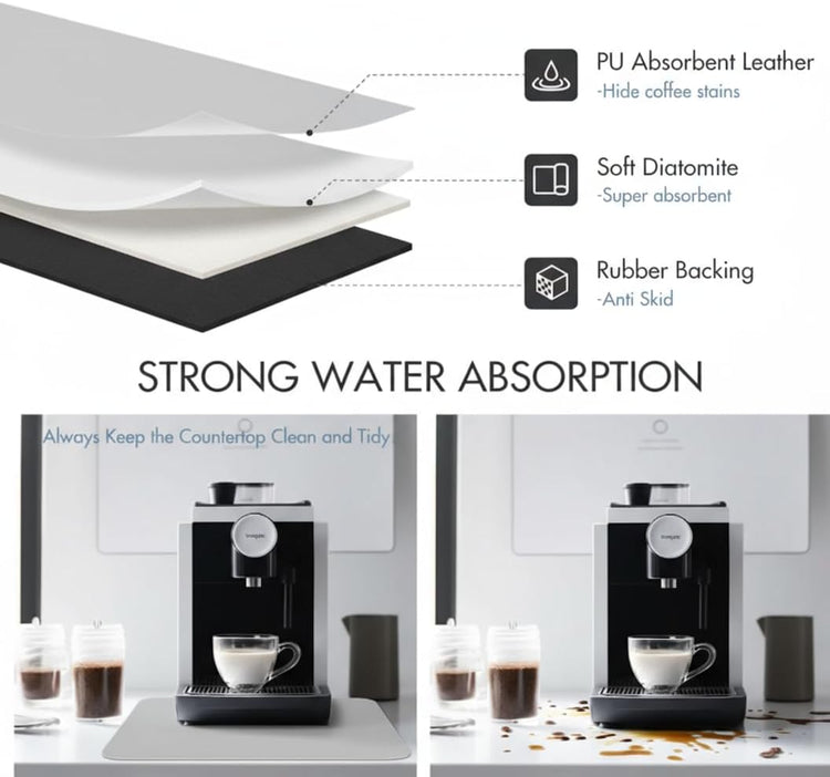 Dish Drying Mat Super Absorbent – 16" x 18" Coffee Mat for Countertops – Non-Slip Drying Mat for Kitchen Counter – Easy to Clean Water Absorbent Mat – Large Dish Drying Mats (Lite Gray)