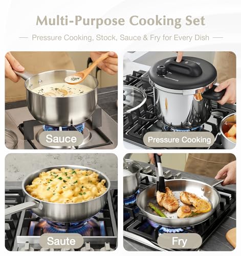 14 Piece Stainless Steel Cookware Set with Pressure Cooker