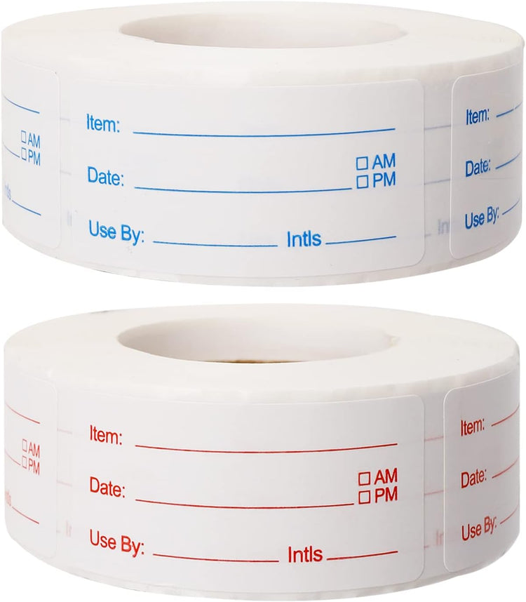 2 Rolls 1000 Pieces Removable Food Labels, 1 x 2 Inch Date Stickers for Freezer, Refrigerator Food Containers - Easy to Write On
