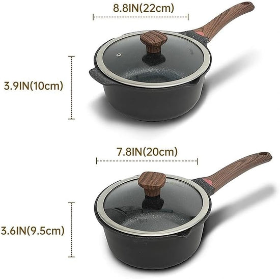 Vinchef New Nonstick Sauce Pot Set with Lids, 3QT Saucepan & 4QT Saucepot,Dishwasher Safe,Induction Compatible, Scratch/Stain Resistant, Stay-Cool Handles, PFAS-Free, Black - Nestoria