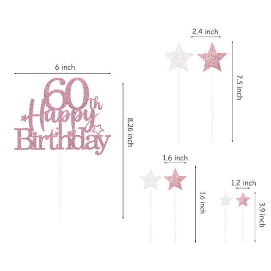 Rose Gold 60th Birthday Cake Topper (7 Count)