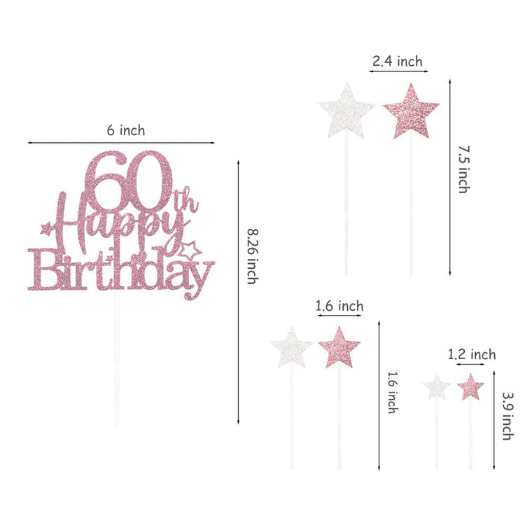 Rose Gold 60th Birthday Cake Topper (7 Count)
