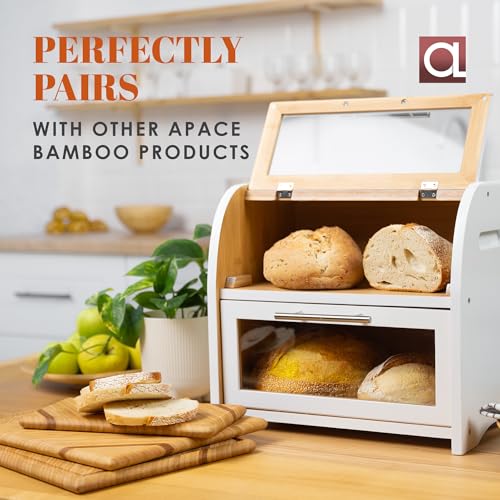Arise Bamboo Wooden Bread Box for Kitchen Countertop (White)