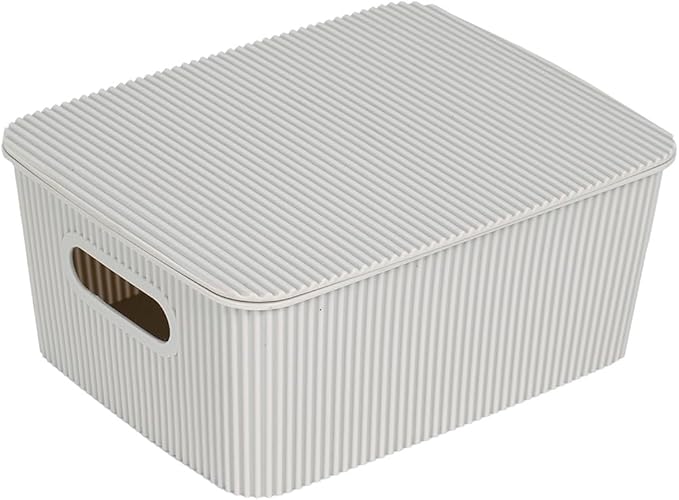 Glad Storage Baskets with Lids - Set of 6 Stackable Plastic Boxes with Handles - Decorative Shelf Organizer Bins for Bathroom and Closet, Grey, 1 Gallon