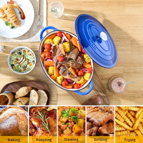 7.5 QT Oval Enameled Cast Iron Dutch Oven Pot with Lid