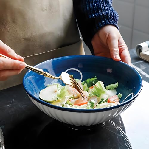 8 Inch 38OZ Ceramic Bowl Set of 4 (Blue and White)