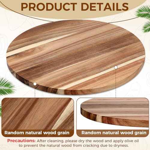 6 Pack 14" Acacia Wooden Round Cutting Boards Bulk 0.6 Inch Thick Round Charcuterie Board Smooth Surface Multipurpose Chopping Serving Tray for Pizza Fruit Vegetables Bread (6 Count)