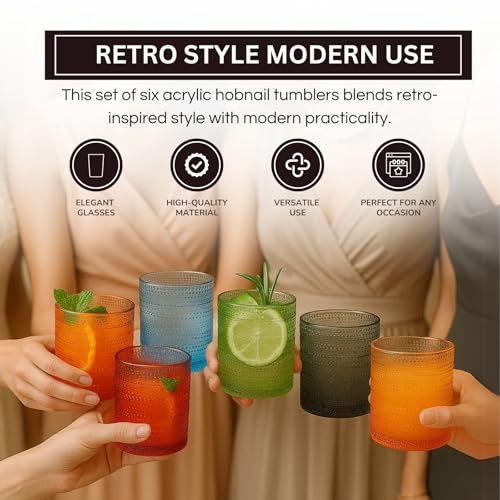 Plastic Hobnail Drinking Glasses Set of 6 Neutral Tones Cups 10oz