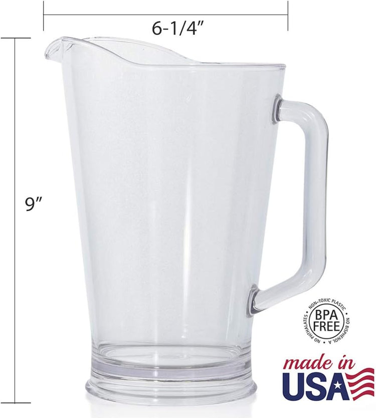 US Acrylic 64oz Bistro Clear Pitcher | Set of 2 Beer Pitchers | Reusable, BPA-free, Made in the USA, Indoor and Outdoor Pitcher Set for Water, Lemonade, Juice, Soda Pop, and Beer