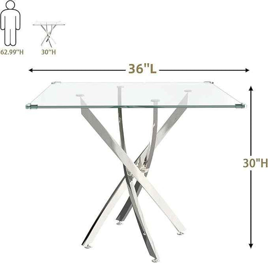 AF ARTISAN FURNITURE Square Glass Dining Table for 4, 36'' Modern Kitchen Table with Tempered Glass Top, Dining Table for Office Kitchen Living Meeting Room Small Space, Silver