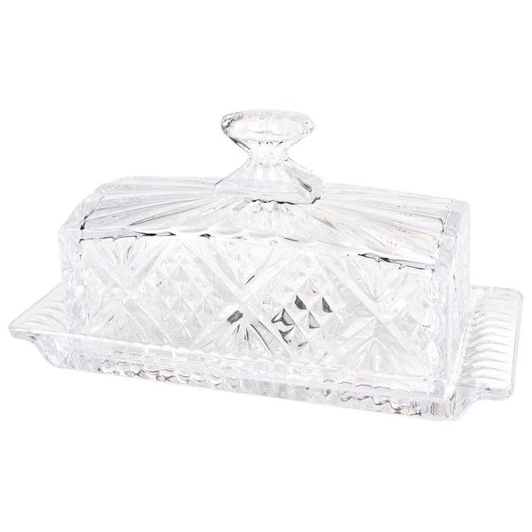 Glass Butter Dish with Lid Handle Butter Keeper Dessert Tray Cake Plate Crystal Covered Butter Dish for Home Kichen Candy