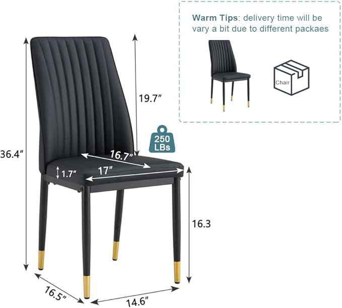 Modern Dining Chairs Set of 4 Black PU Leather Armless Chairs for Dinner Room, Office, Waiting Room