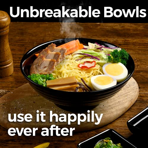 Unbreakable Ramen Bowl Set with Chopsticks and Spoon (2 Bowl Set / Black)