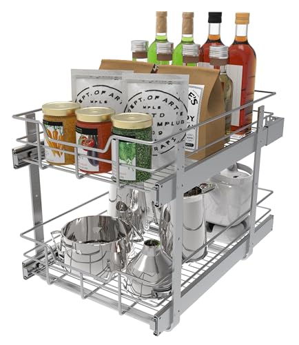 2 Tier Pull Out Cabinet Organizer 15" W X 22" D (2 Tier - Chrome-Plated / 15" W X 22" D)