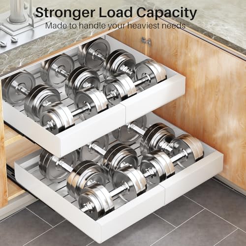 Pull out Cabinet Organizer (White / 21"D×14"-24"W(1 Pack))