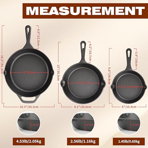 Cast Iron Skillet 3 (6"/8"/10" Cast Iron Skillet Set)