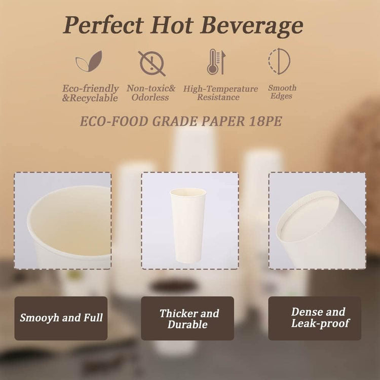 Lamosi 16 oz Disposable Coffee Cups, 180 Pack 16 oz White Paper Cups, Hot/Cold Beverage Drinking Cups for Water Juice or Tea, Office Party Home Travel