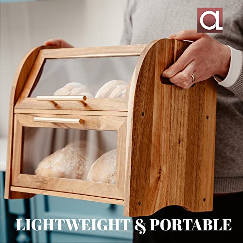 Arise Acacia Wooden Bread Box for Kitchen Countertop (Umber)