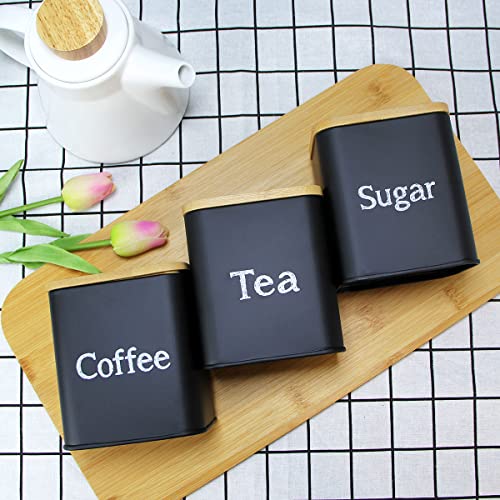 Bread Box with 3pcs Jars Coffee Sugar Tea for Kitchen Countertop White Metal Bread Box with Bamboo Board Cover Pastry Storage Container Set Kitchen decor (Bread Box-1)