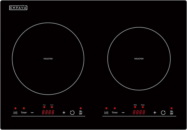 Empava IDC12B2 Horizontal Electric Stove Induction Cooktop with 2 Burners in Black Vitro Ceramic Smooth Surface Glass 120V, 12 Inch