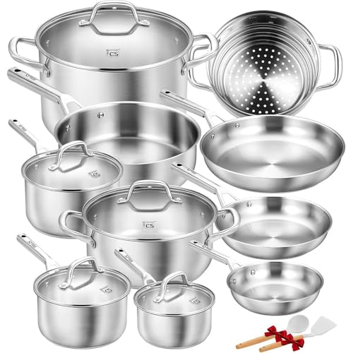 Stainless Steel Cookware Set 17 Piece with 5 Layer Base