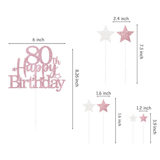 Rose Gold 80th Birthday Cake Topper (7 Count)