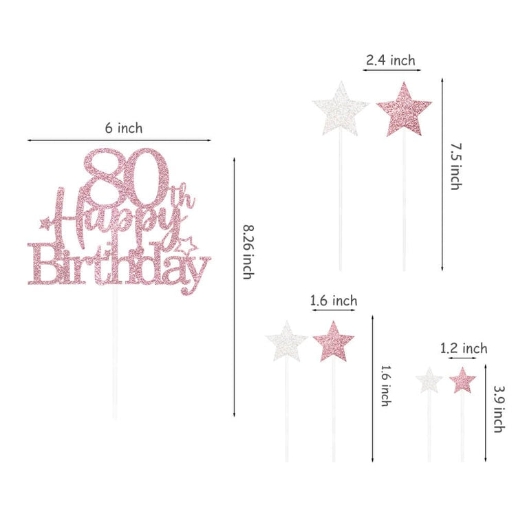 Rose Gold 80th Birthday Cake Topper (7 Count)