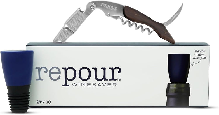 Wine Essentials Combo Pack – Premium Corkscrew & Wine Saver | Manual Wine Key Removes Corks Easily, Wine Stopper Preserves Wine Easily|Perfect for Wine Lovers and Enthusiasts (Mahogany 10 Pack)