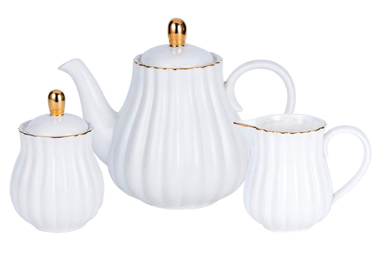 Fine China Pink Teapot and Creamer Sugar Bowl Set