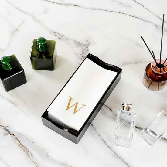 Luxenap 15.8 X 7.9 Inch Linen-Feel Guest Towels, 50 Lettered Hand Towels - Gold Letter 'W', Sans Serif Font, White Paper Dinner Napkins, airlaid, For Restrooms And Tables