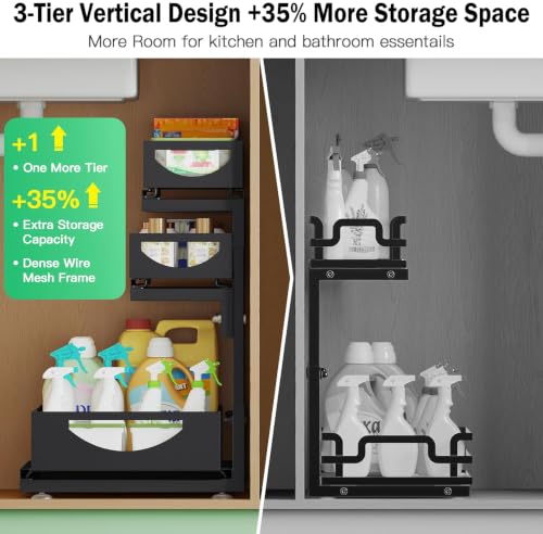 Under Sink Organizer (2Pack-3Tier / Black)