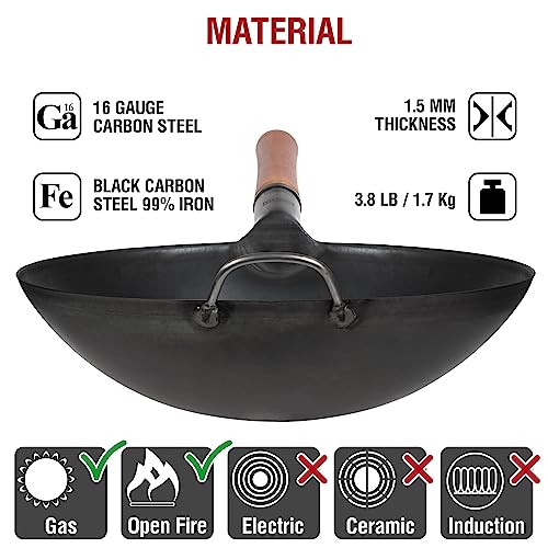 14" Black Carbon Steel Wok with Round Bottom