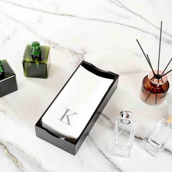 Luxenap 15.8 X 7.9 Inch Linen-Feel Guest Towels, 50 Lettered Hand Towels - Silver Letter 'K', Sans Serif Font, White Paper Dinner Napkins, airlaid, For Restrooms And Tables - Restaurantware