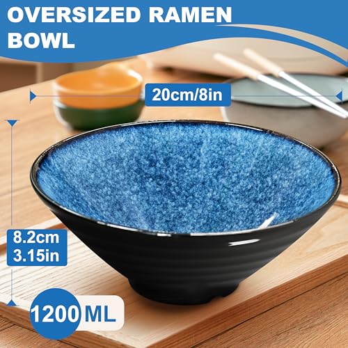 8 Inch 4 Sets Ceramic Ramen Bowl (A:Ocean Blue / 8 INCH 4 Set)
