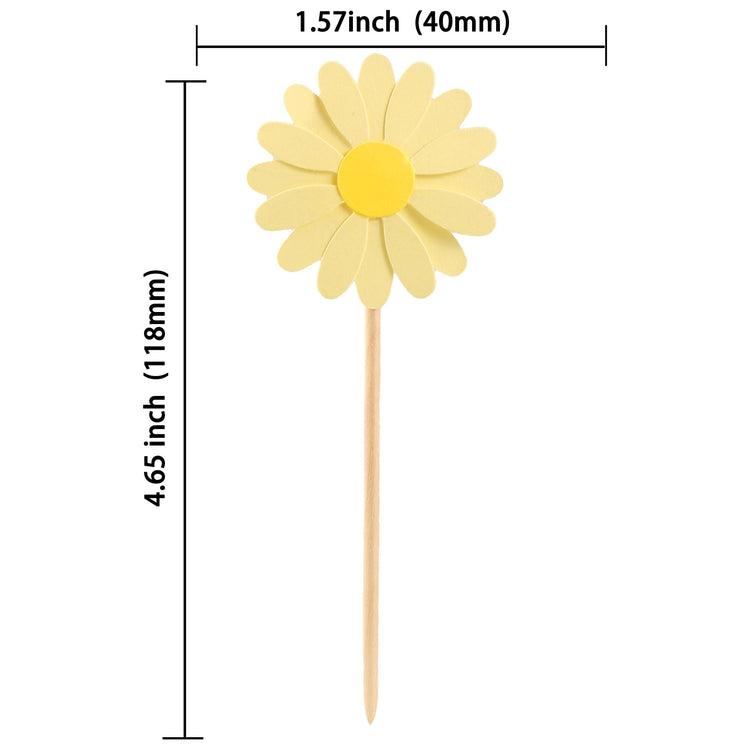 24Pcs Daisy Cupcake Toppers Daisy Flower Party Picks Spring Daisy Toothpicks Chrysanthemum Food Picks Girls Baby Shower Birthday Wedding Party Decorations Yellow (24 Count)