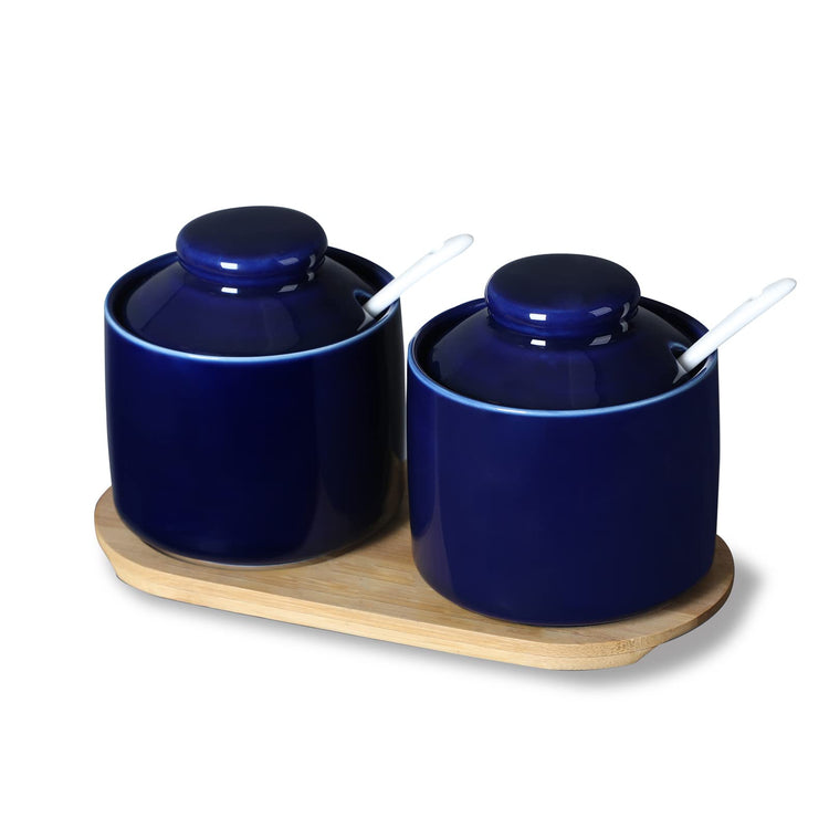 Ceramic Sugar Bowl with Tray and Spoon Set of 2