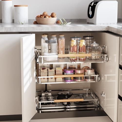 Expandable Pull Out Cabinet Organizer (X-Large, 23.2~39.99'' W x 22.5''D/Side-Mount / 1Pack)