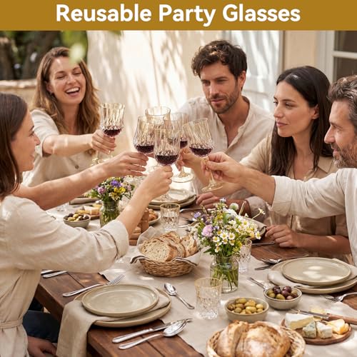 48 Pcs 7oz Plastic Vintage Wine Glasses Drinking Goblets Unbreakable Crystal Water Glassware Reusable Diamond Champagne Flutes Cups for Wedding Banquet Birthday Party Supplies (48 Count)