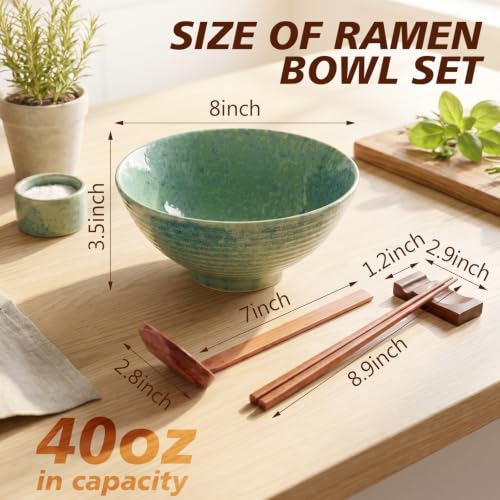 40oz Ceramic Japanese Ramen Bowls Set of 4 (Peacock Green)