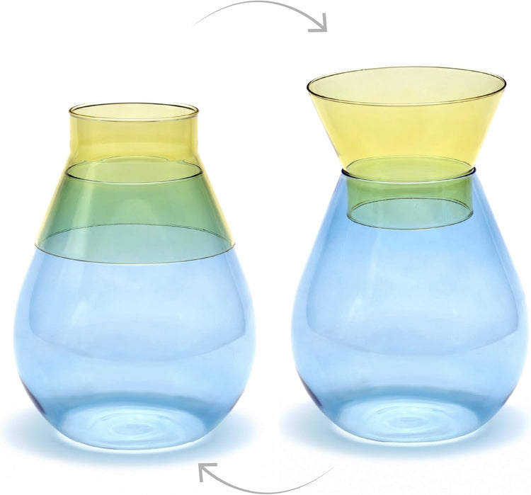 Peleg Design Twotone Home Décor in 3 Colors - Round Glass Vase for Flower Bouquets - Decorative Vase with Flippable Top - Glass Vases for Centerpieces