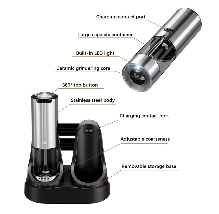 Electric Rechargeable Salt and Pepper Grinder Set (3.2123 Fl Oz)