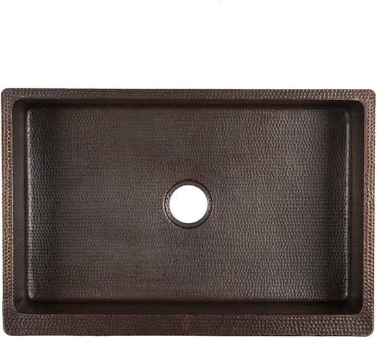 Premier Copper Products KASDB30229S 30-Inch Copper Hammered Kitchen Apron Single Basin Sink with Scroll Design, Oil Rubbed Bronze