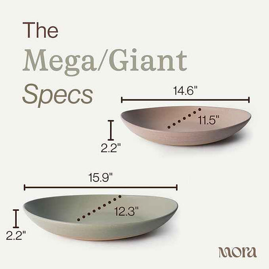 MORA Mega and Giant Serving Dishes Set of 2, 16 inch and 14 inch Ceramic Pottery Oval Platters - Microwave, Oven and Dishwasher Safe - Thyme & Mushroom