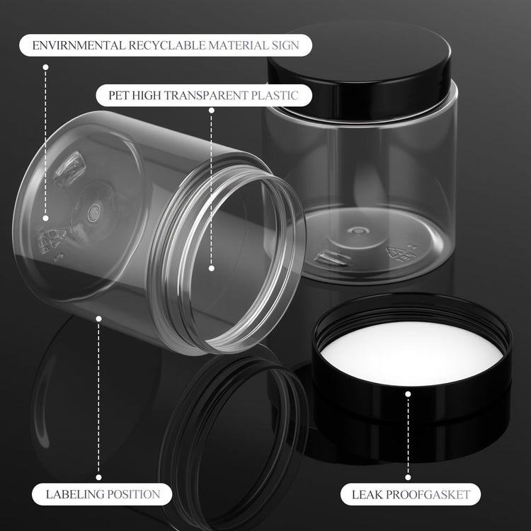 6 Pack 16 oz Plastic Jars Containers with Lids Wide (6 Count)