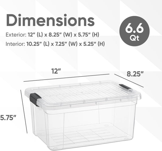 Superio Clear Storage Boxes with Lids, 6.75 Quart Plastic Container Bins for Organizing, Stackable Crates, BPA Free, Non Toxic, Odor Free, Organizers for Home, Office and Dorm, 4 Pack