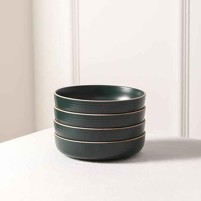 Stone Lain Lauren Modern Stoneware 16-piece Round Dinnerware Set, Plates and Bowls Set, Dish set for 4, Dark Green