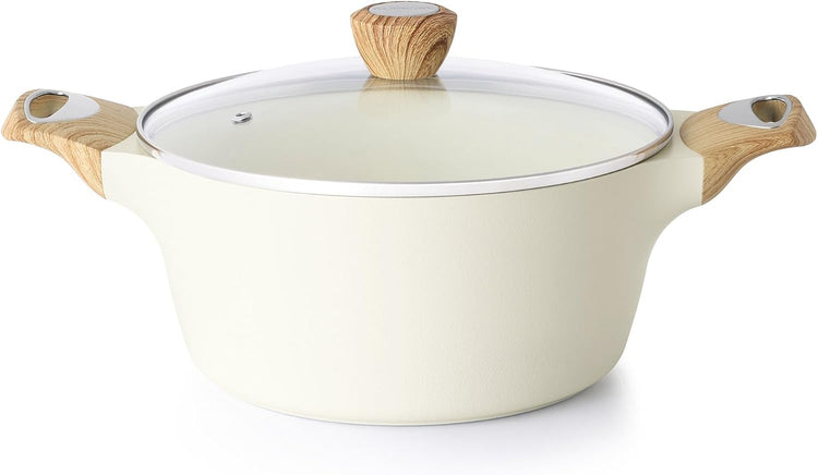 SENSARTE Ceramic Nonstick Stock Pot with Lid, 2.6/4.5/6.6 QT Soup Pot Casserole Pot, Non-toxic Healthy Pasta Pot, Large Cooking Pot Stew Pot, Induction Compatible, PFOA PFAS PTFE Free, White - Nestoria