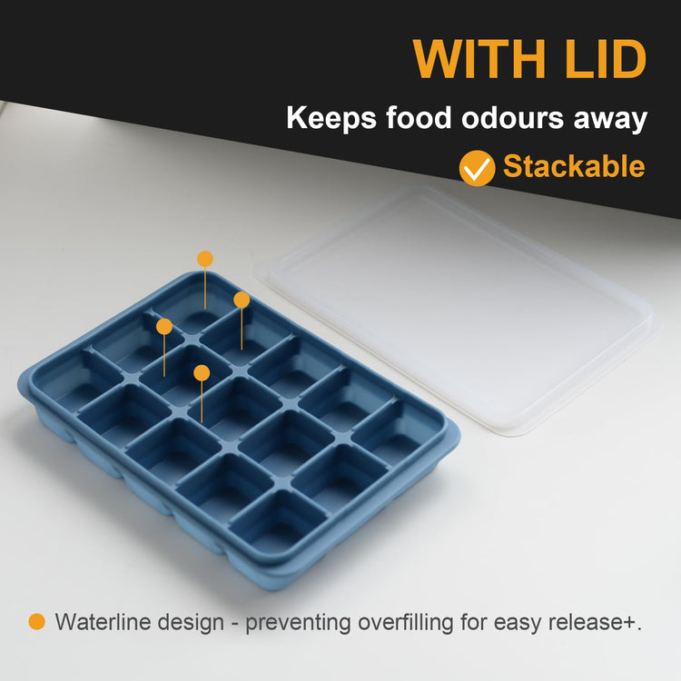 Silicone Ice Cube Trays with Removable Lid (3 Count)